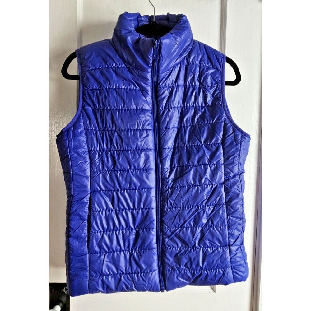 ACTIVE USA quilted puffer vest blue tall neck full zip woman Sz L